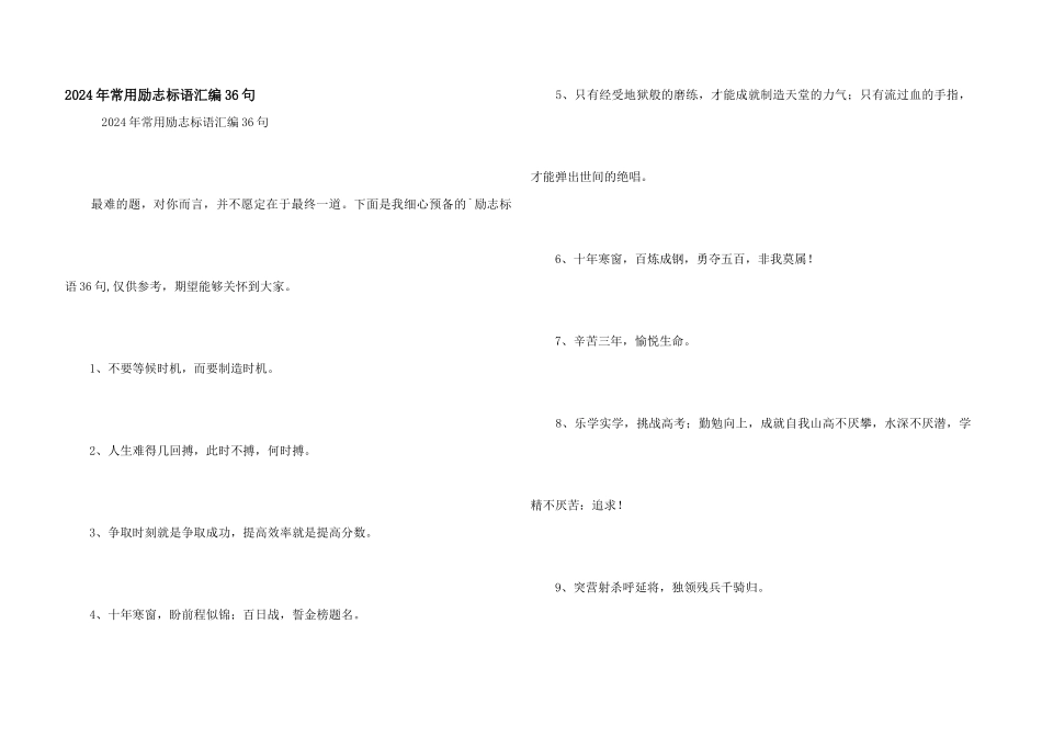 2024年常用励志标语汇编36句_第1页