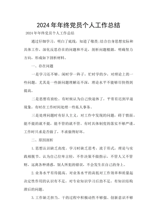 2024年年终党员个人工作总结