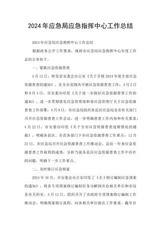 2024年应急局应急指挥中心工作总结