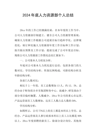 2024年底人力资源部个人总结