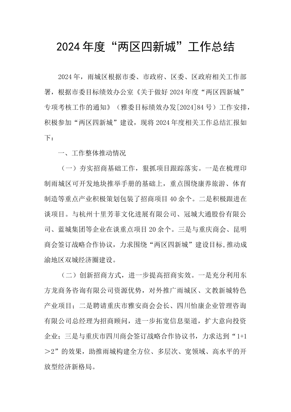 2024年度“两区四新城”工作总结_第1页
