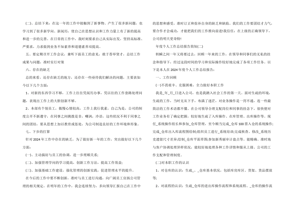 2024年度个人工作总结报告简短5篇_第2页