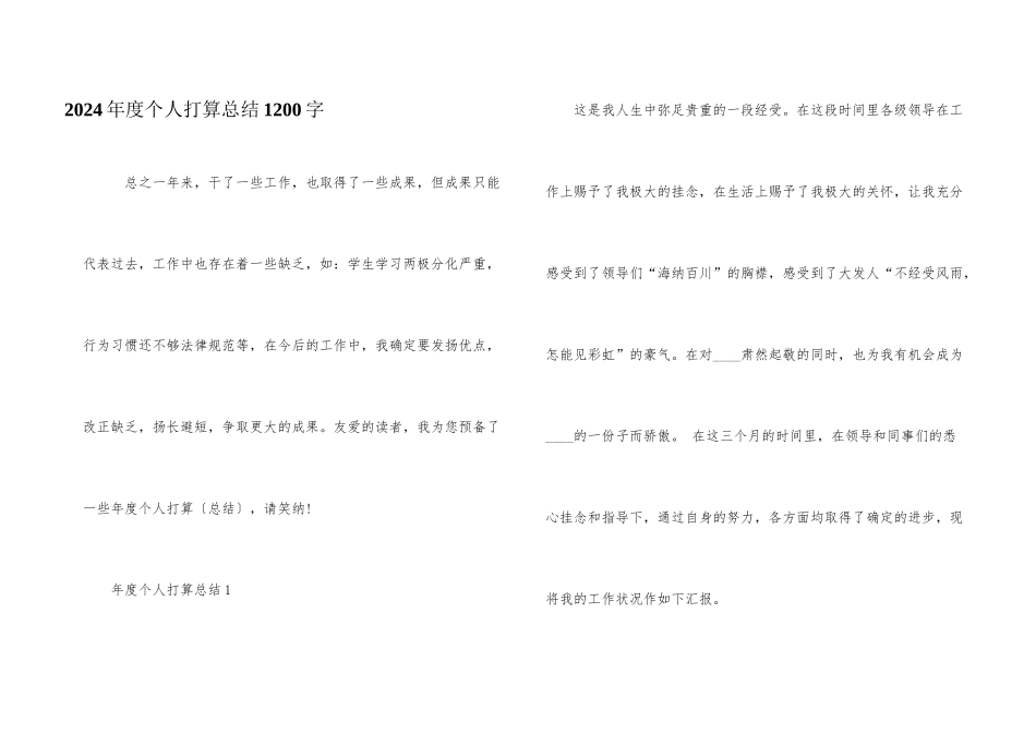 2024年度个人计划总结1200字_第1页