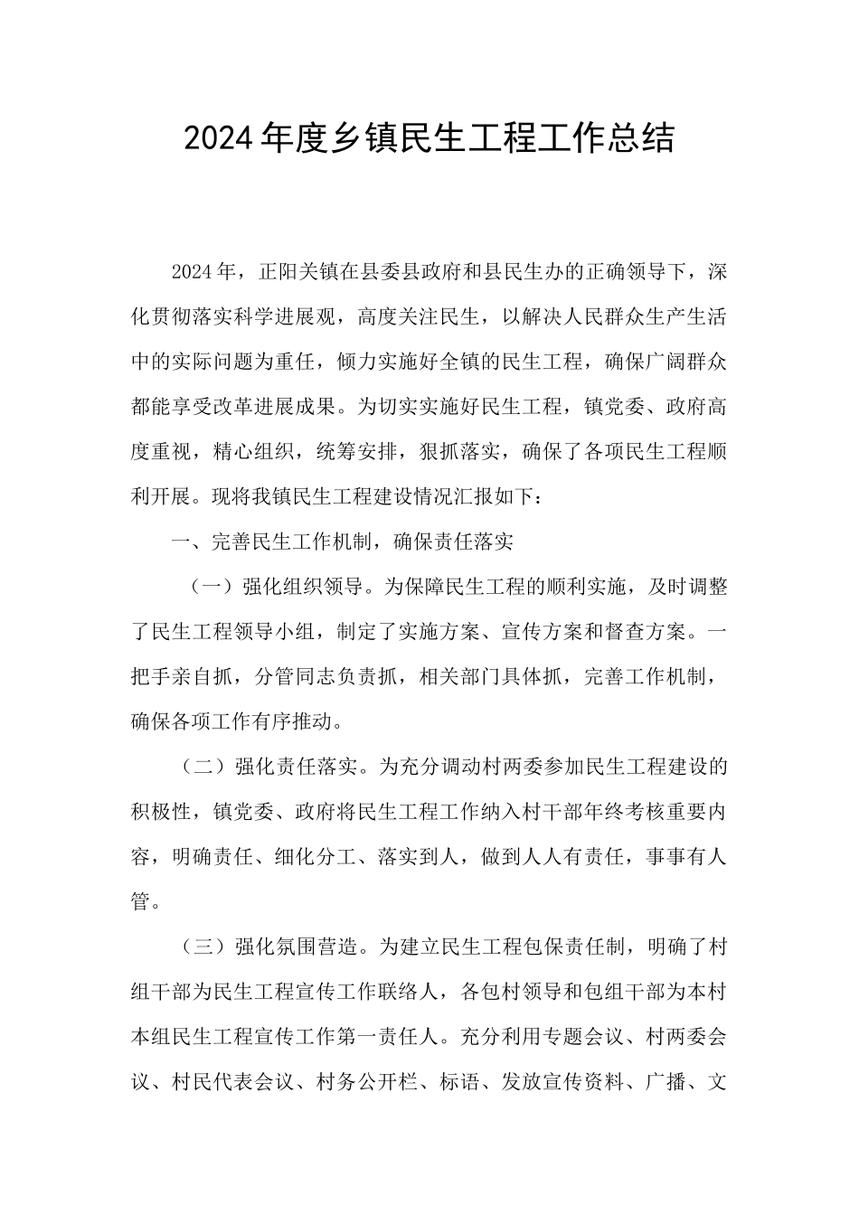 2024年度乡镇民生工程工作总结_第1页