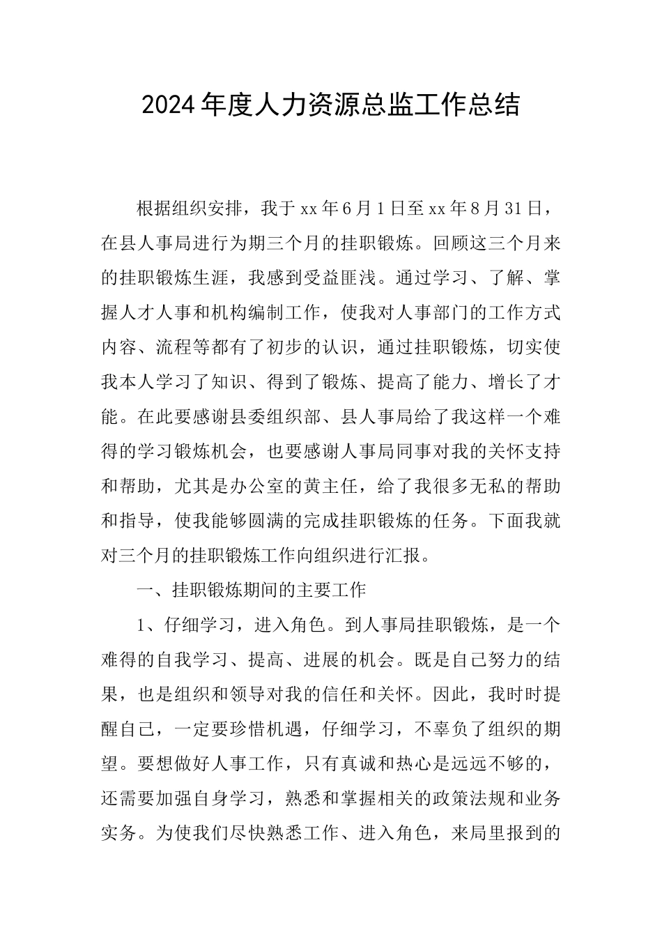 2024年度人力资源总监工作总结_第1页