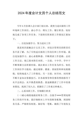 2024年度会计文员个人总结范文