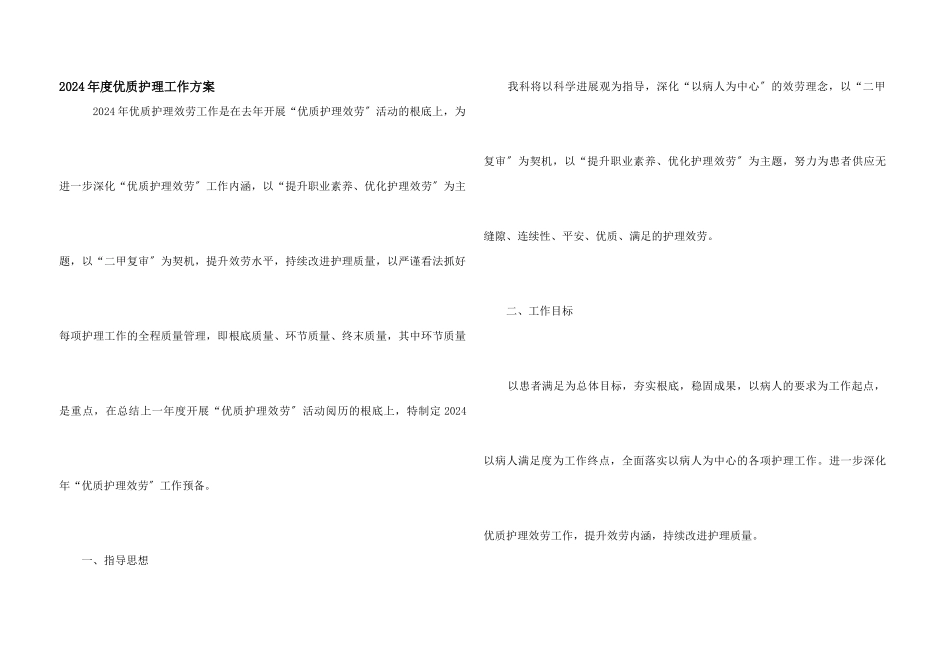 2024年度优质护理工作计划_第1页