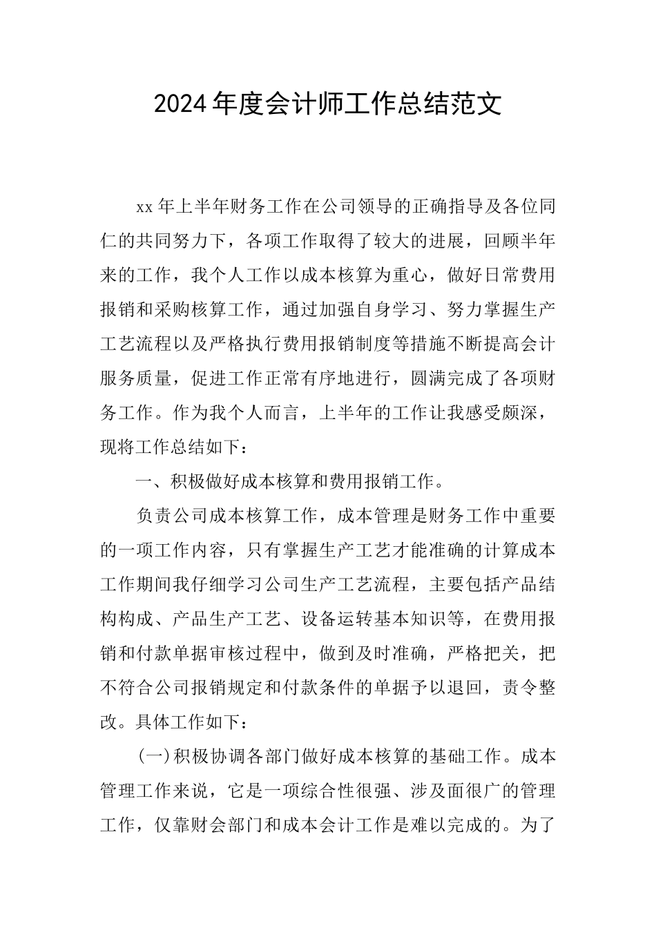 2024年度会计师工作总结范文_第1页