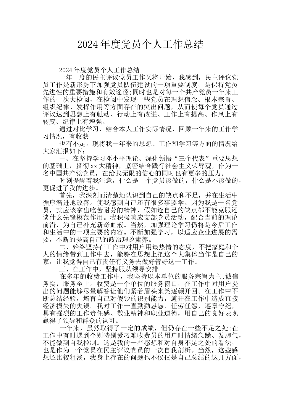 2024年度党员个人工作总结_第1页