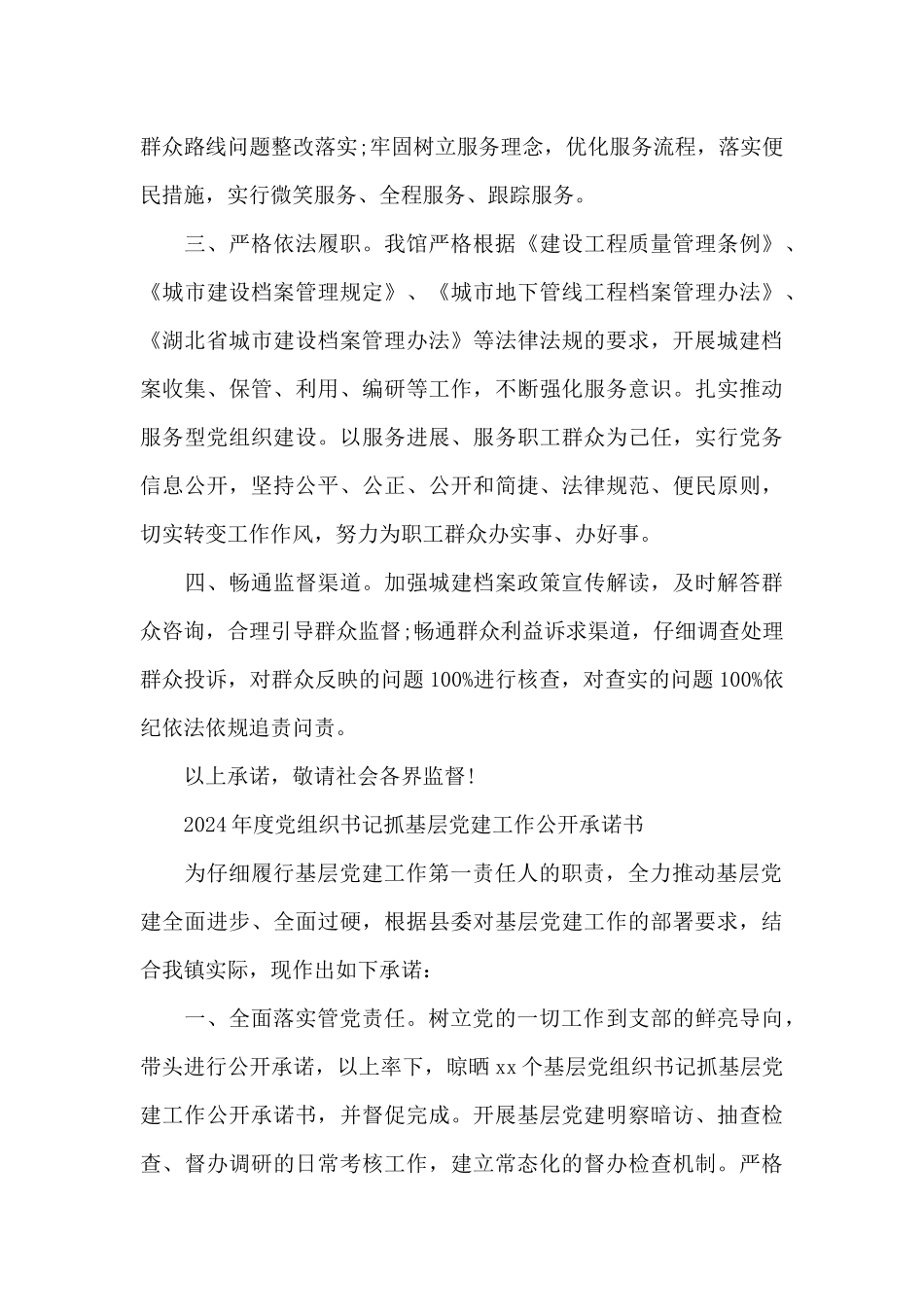 2024年度党组织书记抓基层党建工作公开承诺书_第3页