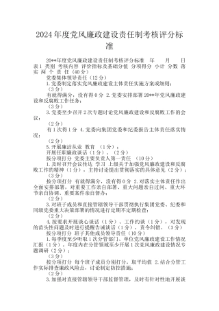 2024年度党风廉政建设责任制考核评分标准