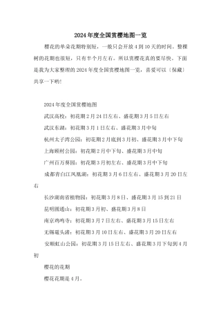 2024年度全国赏樱地图一览