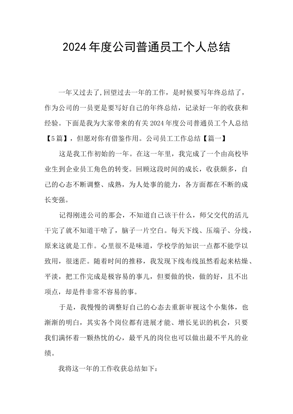 2024年度公司普通员工个人总结_第1页