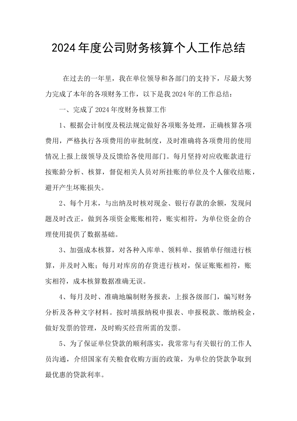 2024年度公司财务核算个人工作总结_第1页