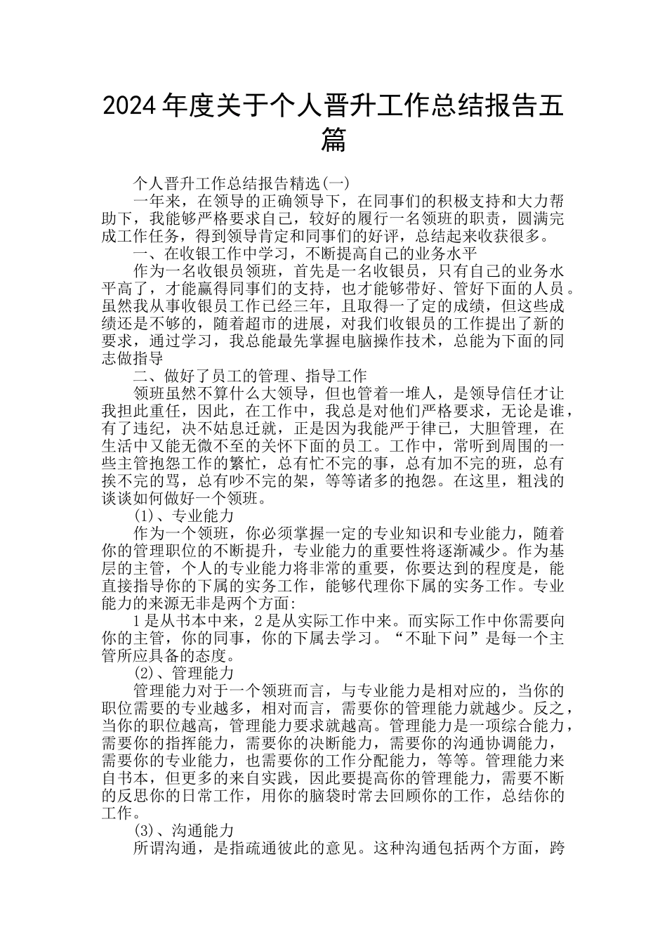 2024年度关于个人晋升工作总结报告五篇_第1页