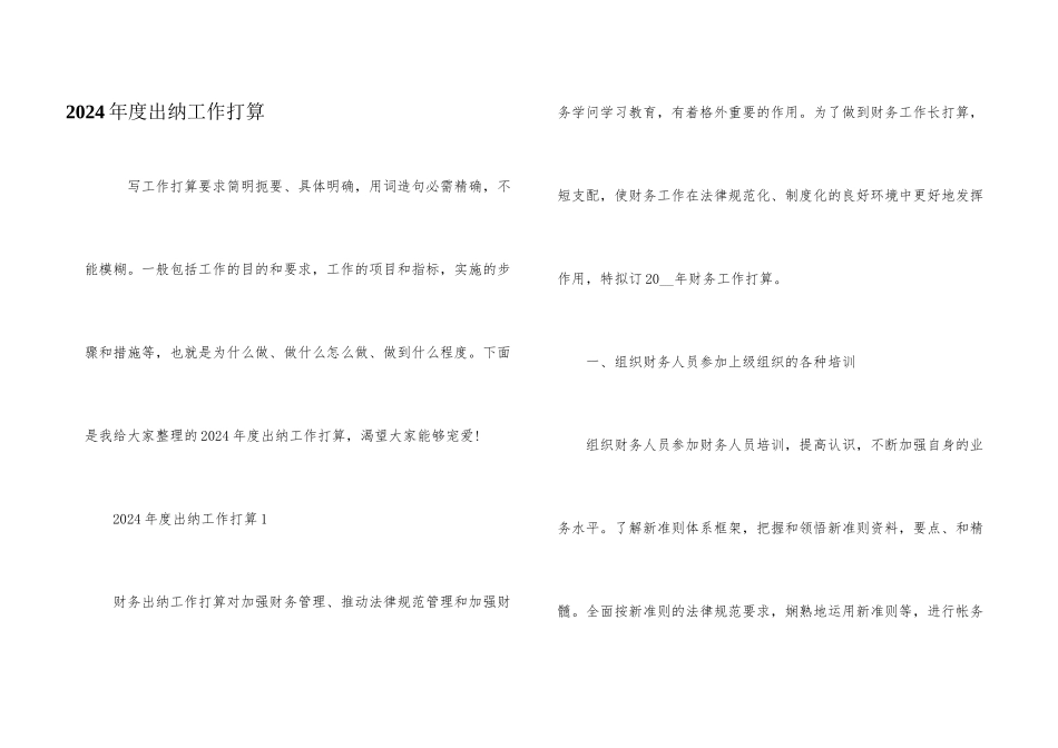 2024年度出纳工作计划_第1页