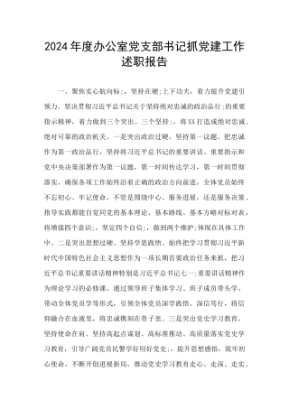2024年度办公室党支部书记抓党建工作述职报告