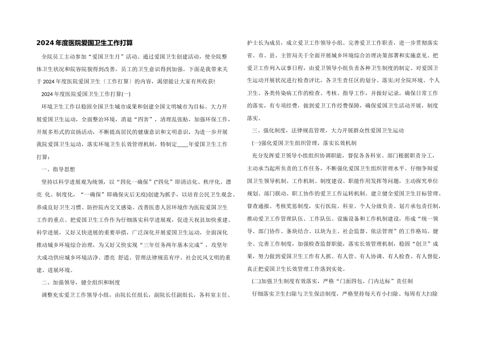 2024年度医院爱国卫生工作计划_第1页