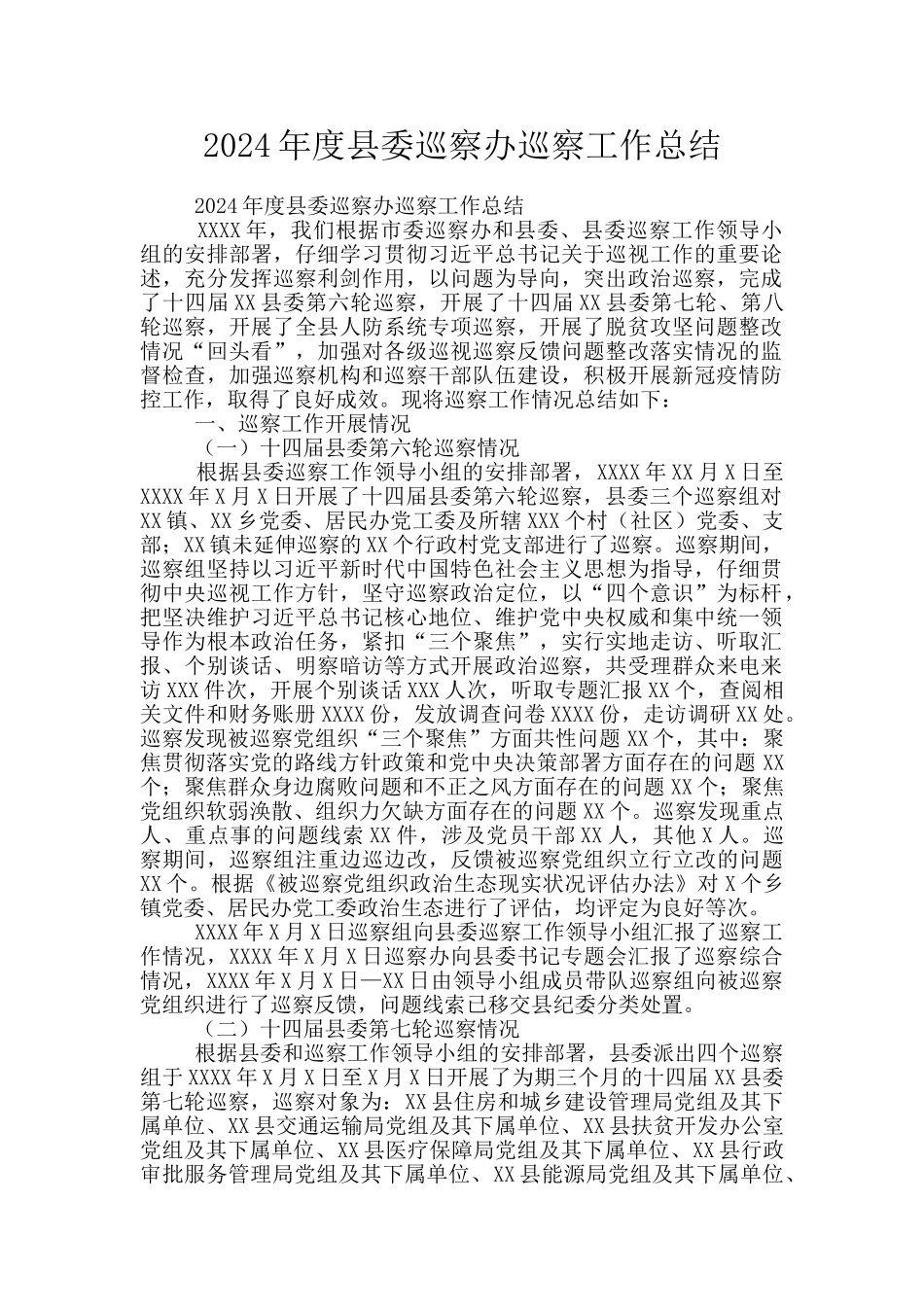 2024年度县委巡察办巡察工作总结_第1页