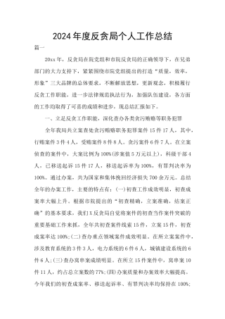 2024年度反贪局个人工作总结