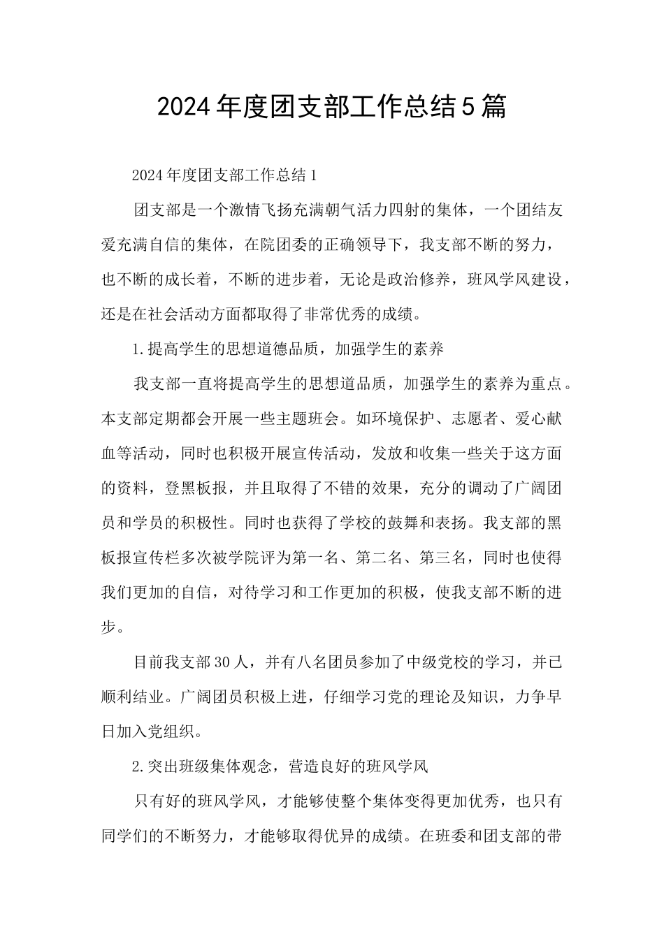 2024年度团支部工作总结5篇_第1页