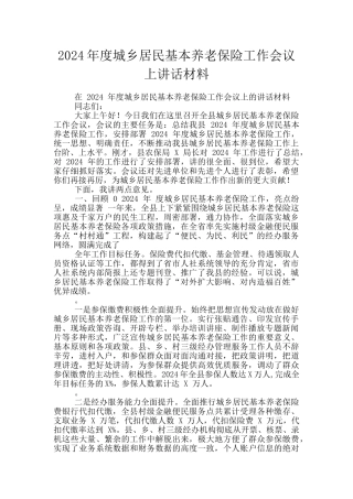 2024年度城乡居民基本养老保险工作会议上讲话材料