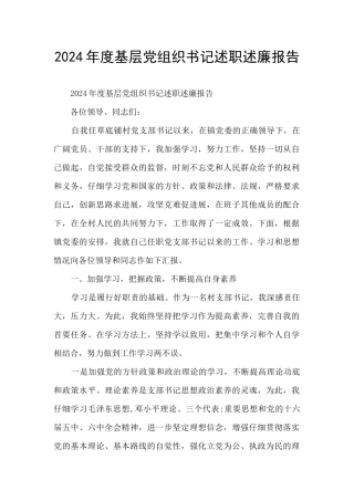 2024年度基层党组织书记述职述廉报告