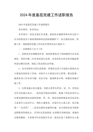 2024年度基层党建工作述职报告