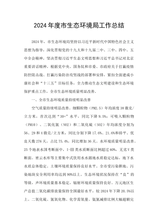 2024年度市生态环境局工作总结