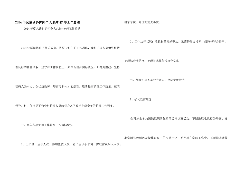 2024年度急诊科护师个人总结护师工作总结_第1页