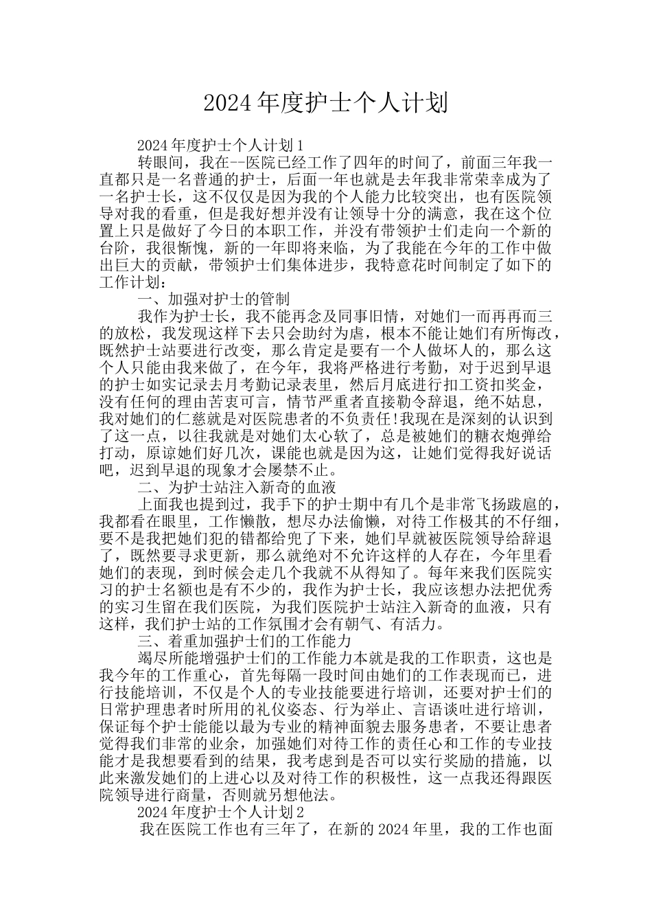 2024年度护士个人计划_第1页