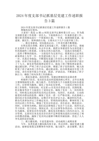 2024年度支部书记抓基层党建工作述职报告3篇