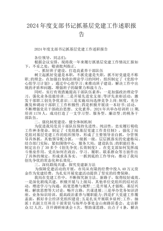 2024年度支部书记抓基层党建工作述职报告