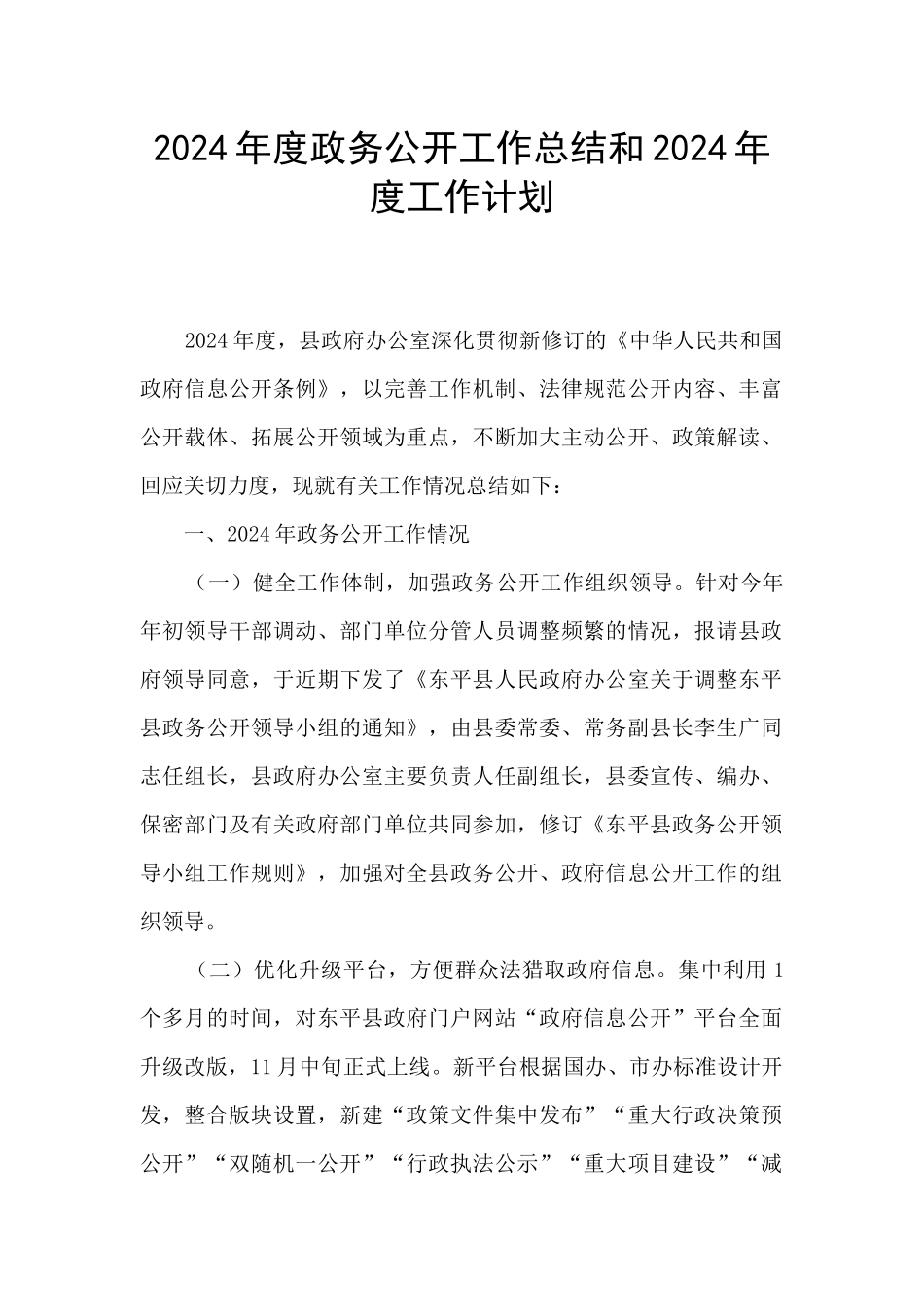 2024年度政务公开工作总结和2024年度工作计划_第1页