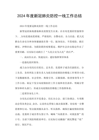 2024年度新冠肺炎防控一线工作总结