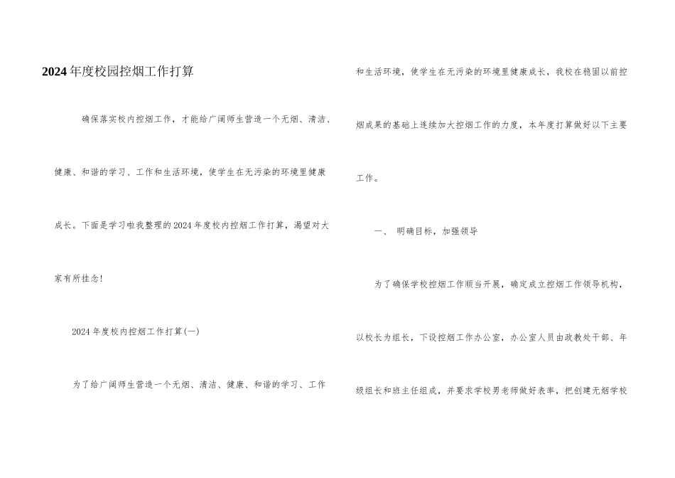 2024年度校园控烟工作计划_第1页
