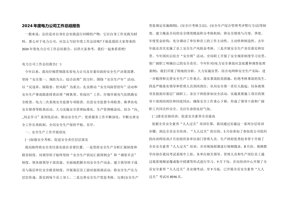 2024年度电力公司工作总结报告_第1页