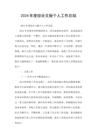 2024年度综合文秘个人工作总结