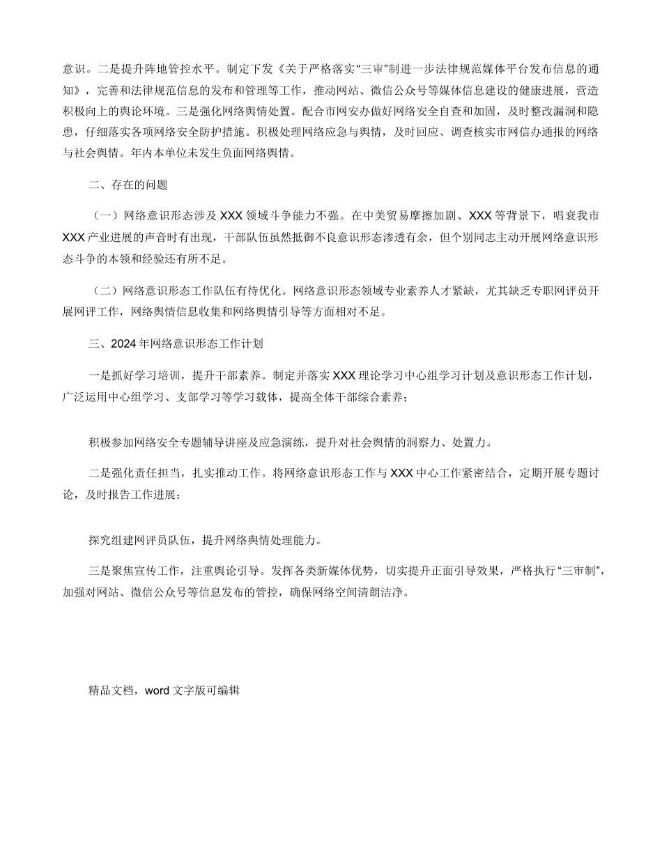 2024年度网络意识形态工作总结及2024年工作计划_第2页
