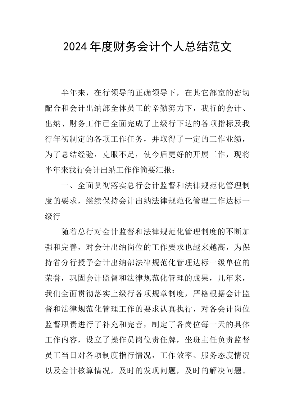 2024年度财务会计个人总结范文_第1页
