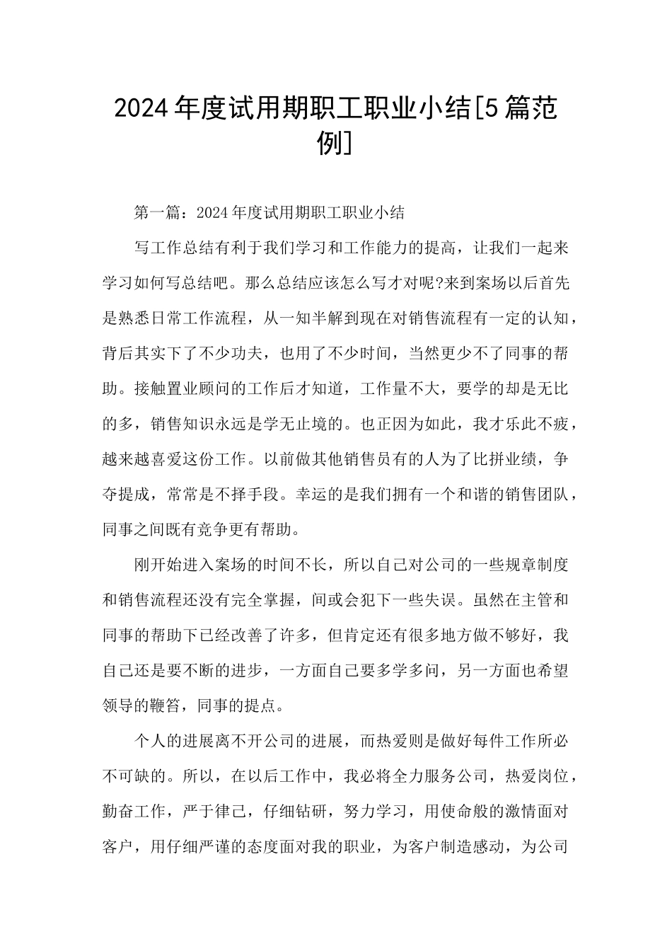 2024年度试用期职工职业小结_第1页
