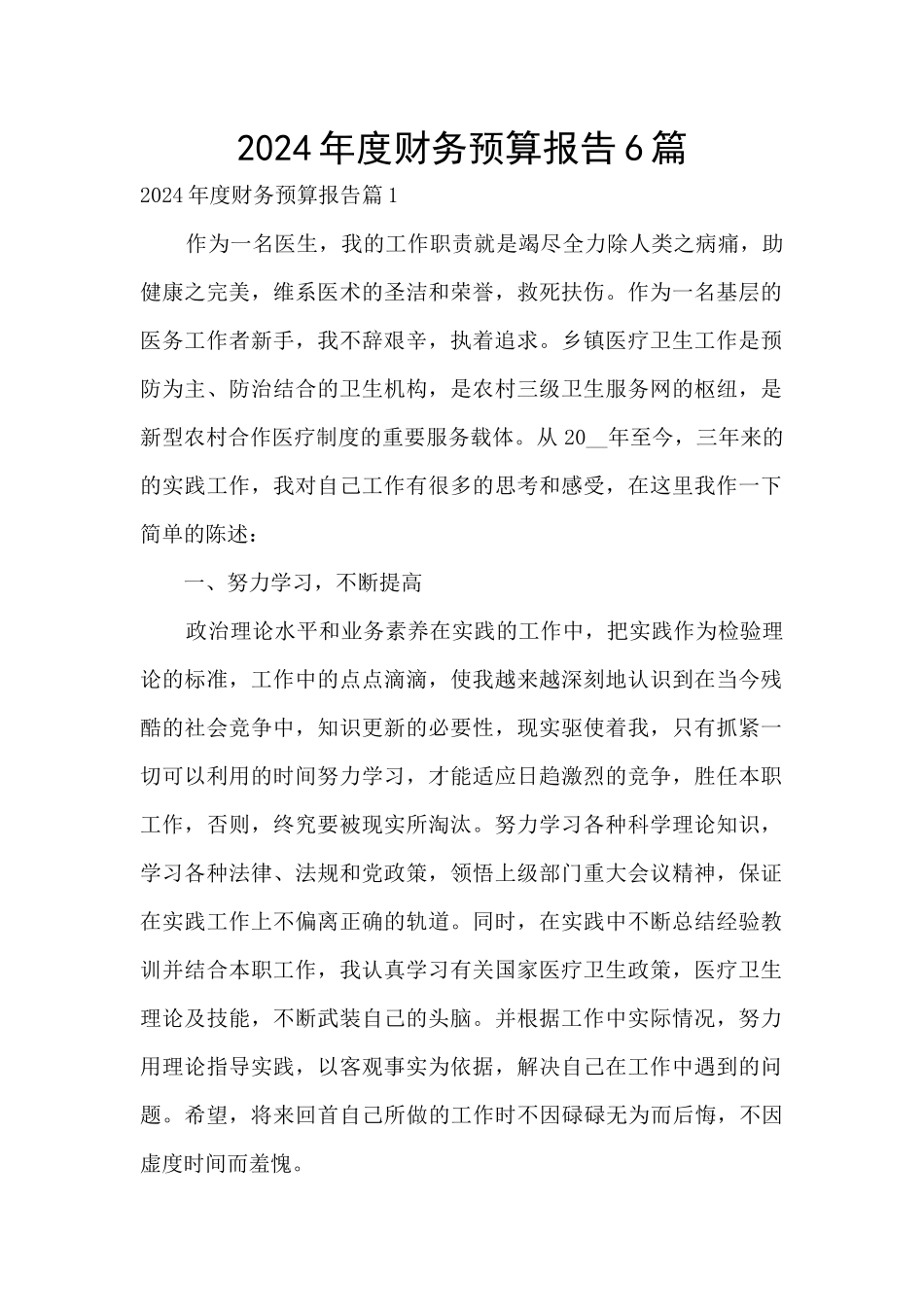 2024年度财务预算报告6篇_第1页