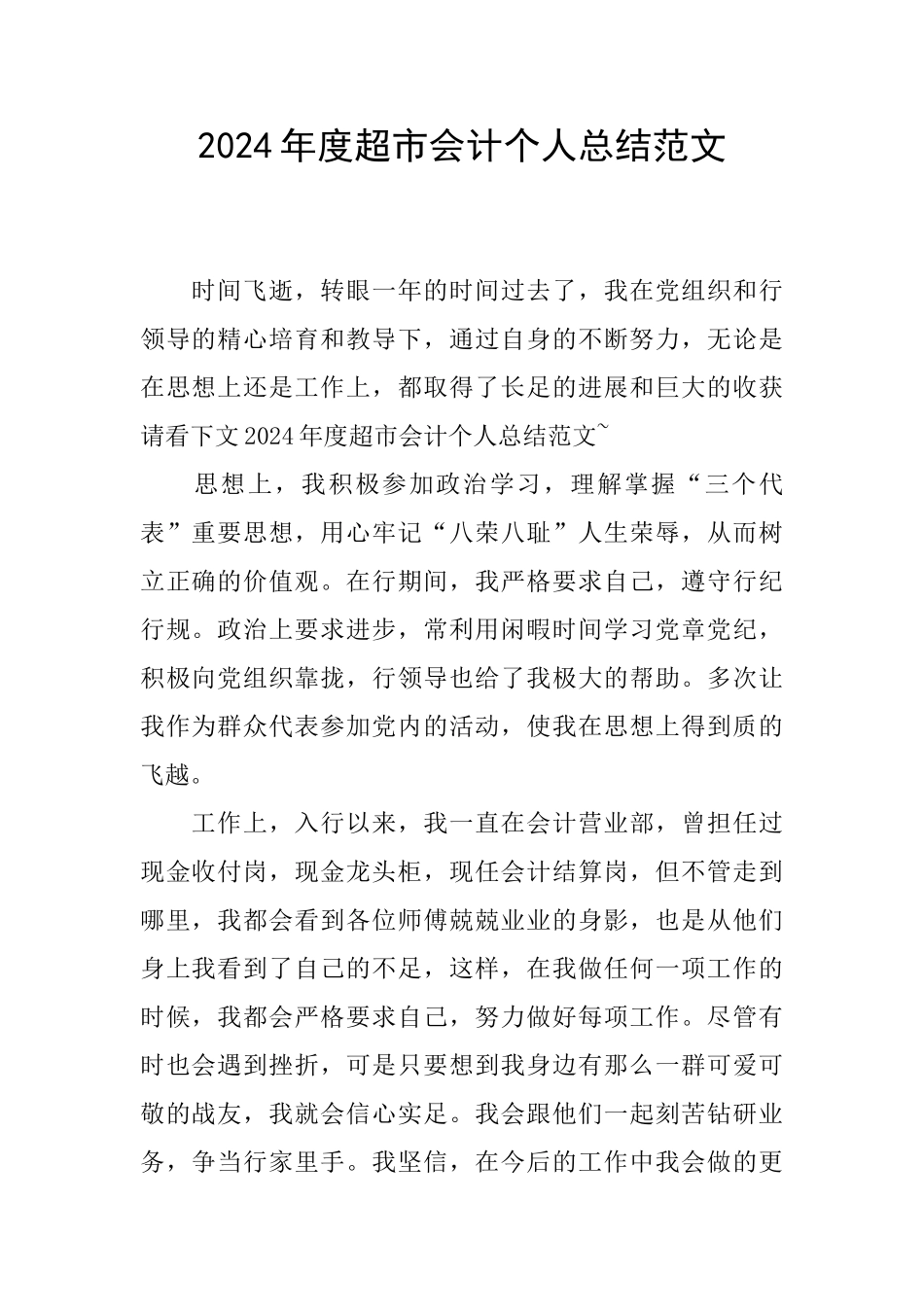 2024年度超市会计个人总结范文_第1页