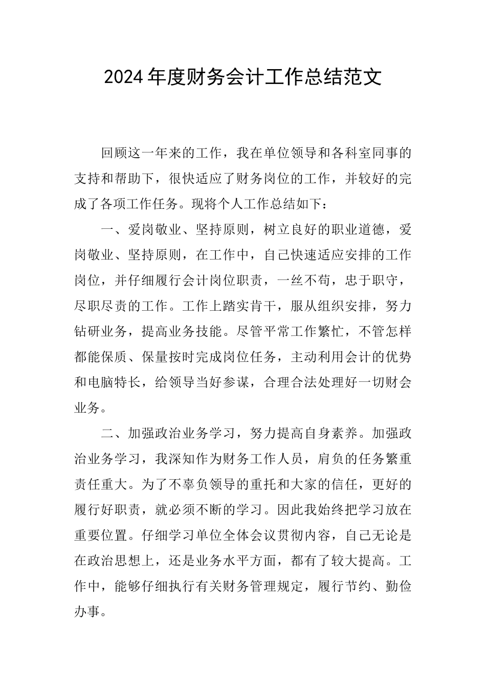 2024年度财务会计工作总结范文_第1页