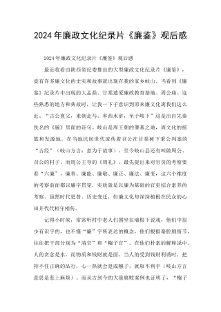 2024年廉政文化纪录片《廉鉴》观后感