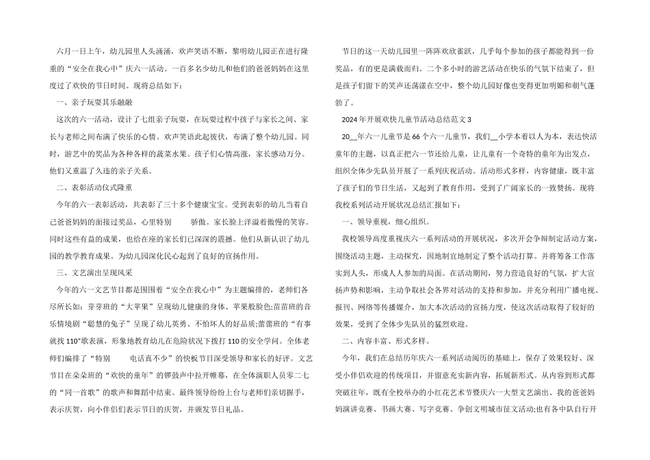 2024年开展快乐儿童节活动总结五篇_第2页