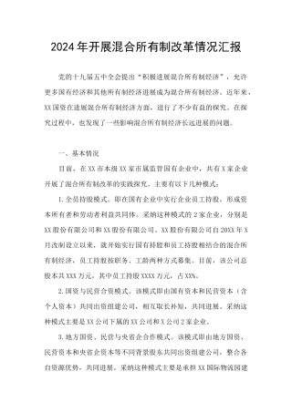 2024年开展混合所有制改革情况汇报