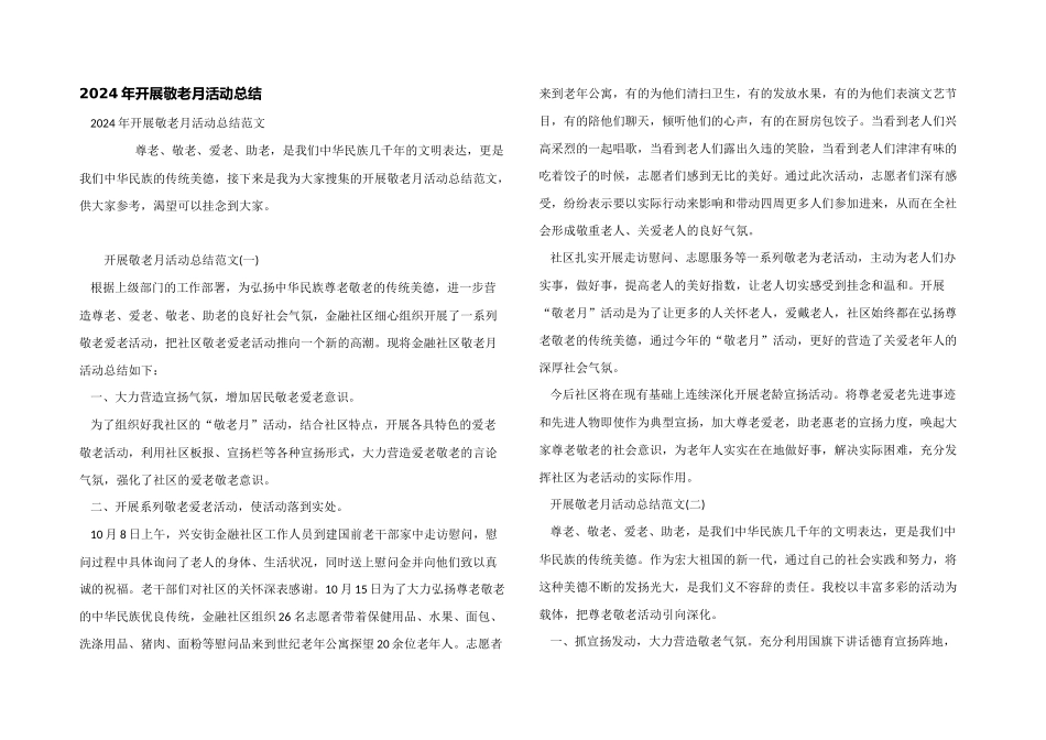 2024年开展敬老月活动总结_第1页