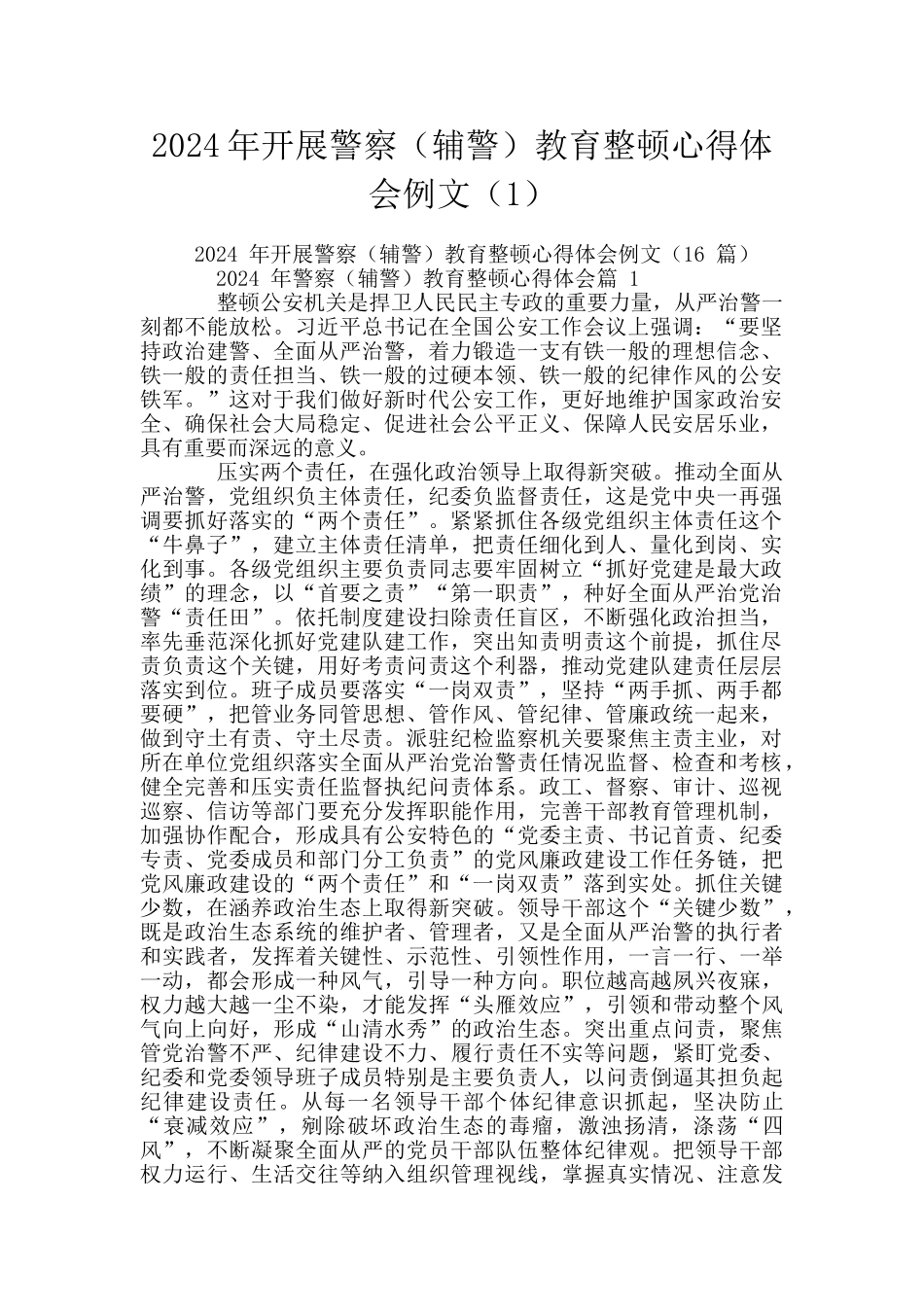 2024年开展警察教育整顿心得体会例文_第1页