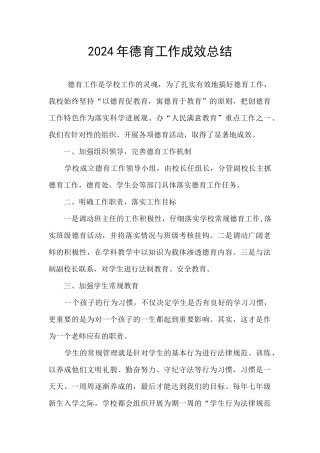 2024年德育工作成效总结